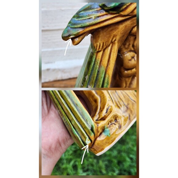 Vintage MCM Gold Finch Bird Figurine Beautiful Blue Green & Gold Glaze 11" Japan - Picture 10 of 12